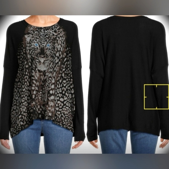 Nwt Patrizia Luca Embellished Knit Sweater High Low Hem Blue Eye Leopard Tiger - Picture 1 of 5